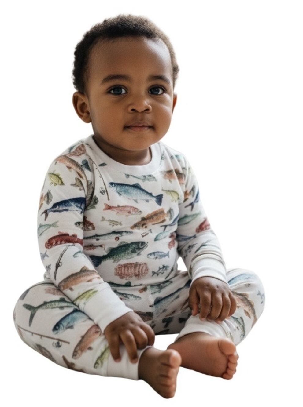 Hart+Land Gone Fishing Patterned Organic Pima Cotton Kids Pajama Set 3T
